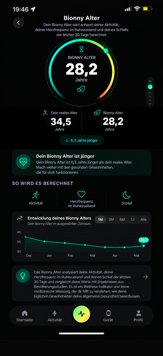 Bionny AGE — Bionny app screen