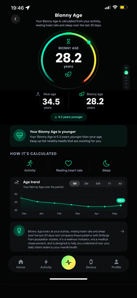 Bionny AGE — Bionny app screen
