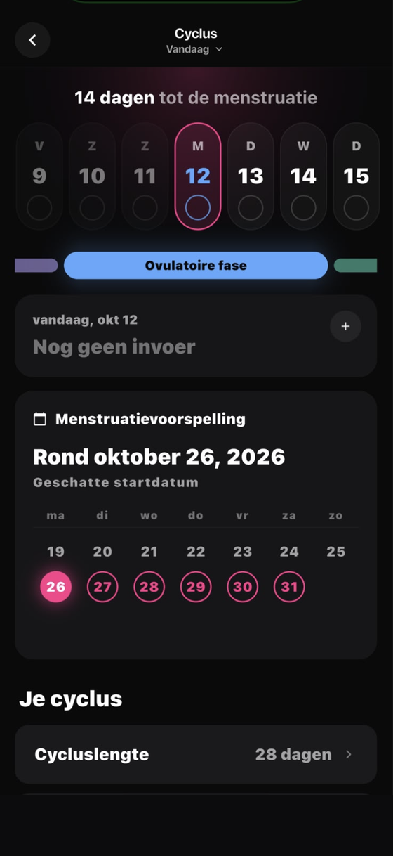 Cyclus volgen — Bionny app screen