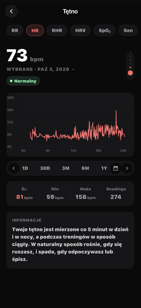 Tętno — Bionny app screen